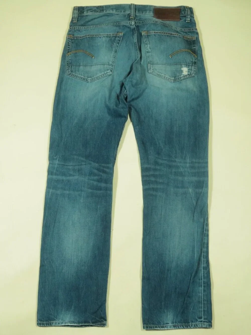 G Star Raw 3301 Straight Jeans Mens 31 Blue Distressed Denim